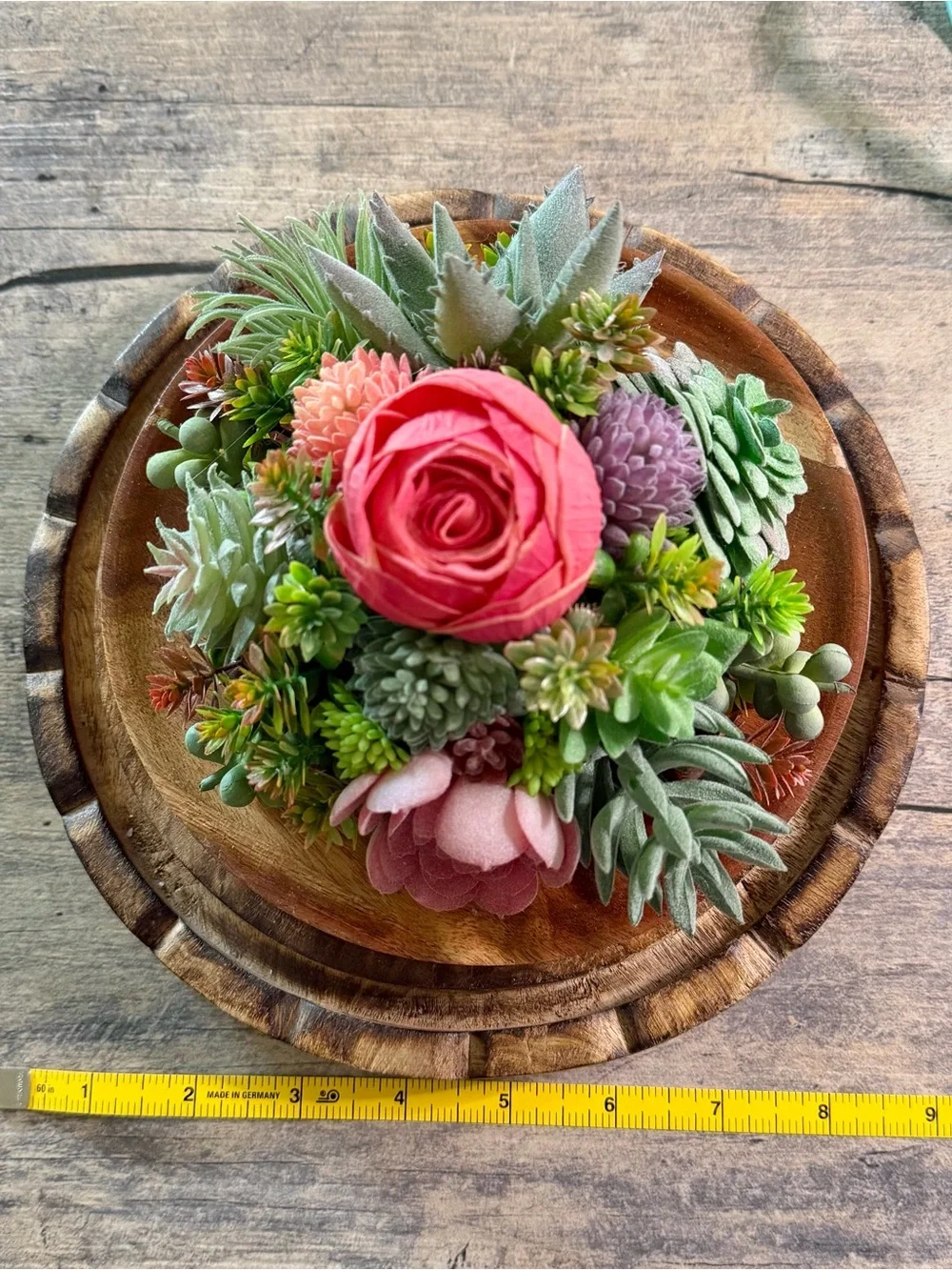 Handcrafted Artificial Succulent Plant and Pink Rose Centerpiece